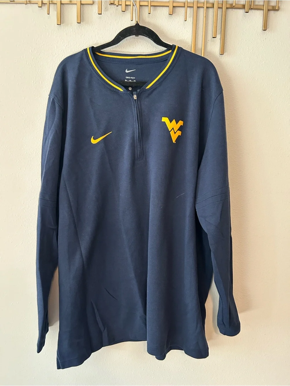 Nike Navy and Yellow WVU Quarter-Zip Pullover